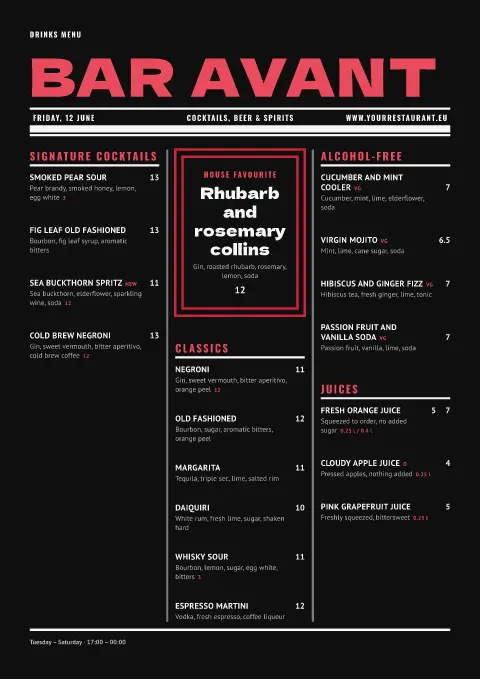 Red Bulletin – menu template preview