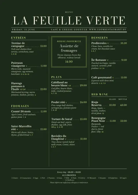 Absinthe Gazette – menu template preview