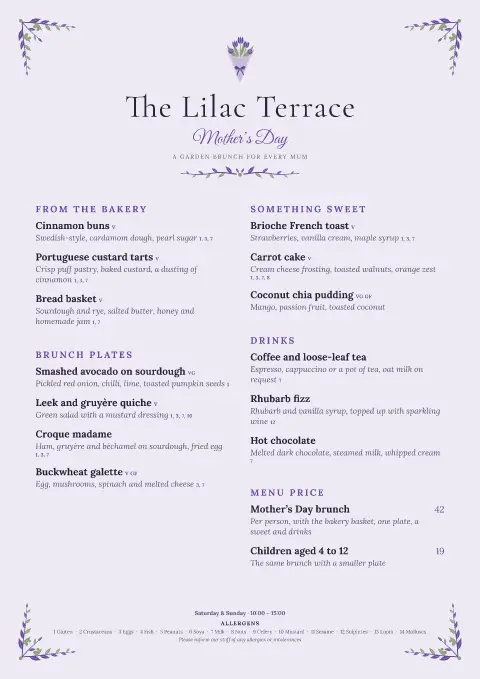 Lavender Posy – menu template preview