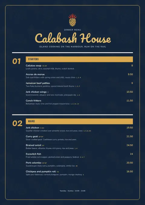 Calabash Harbour – menu template preview