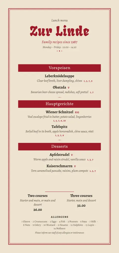 Redwork Lunch – menu template preview