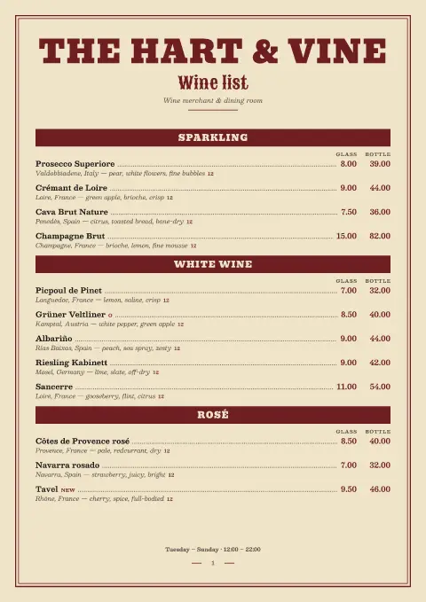 Victorian Vintner – menu template preview