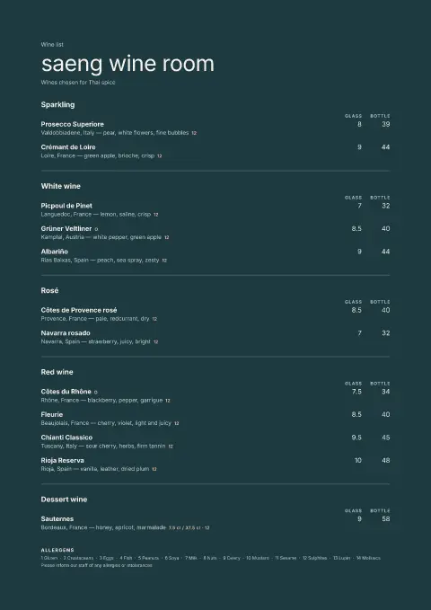 Spice Cellar – menu template preview