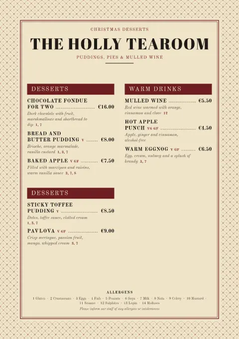 Pudding Press – menu template preview