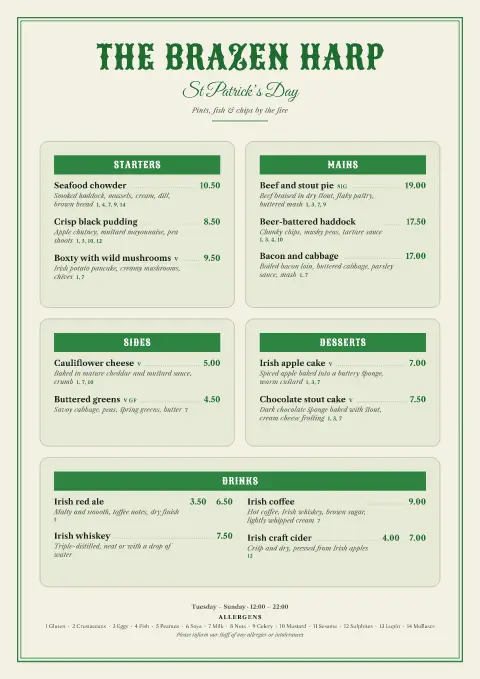 Shamrock Tiles – menu template preview