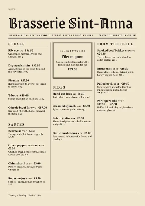 Entrecôte Edition – menu template preview