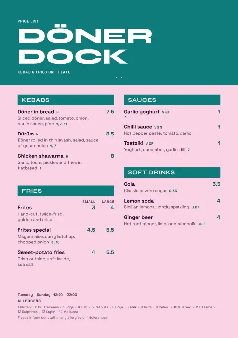 Rosa Frites – menu template preview