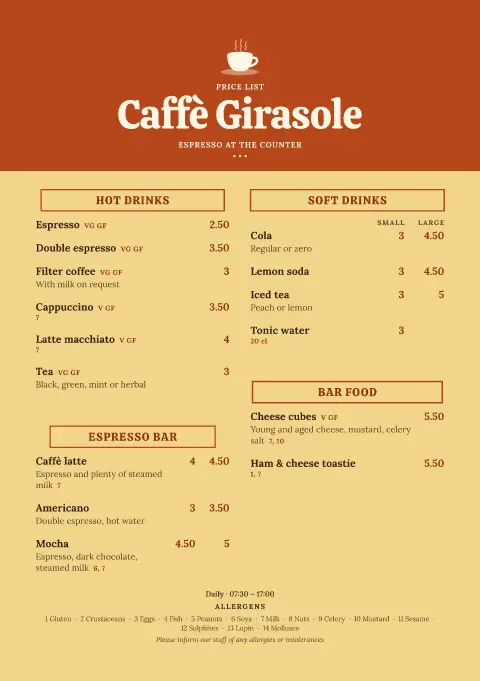 Harvest Espresso – menu template preview