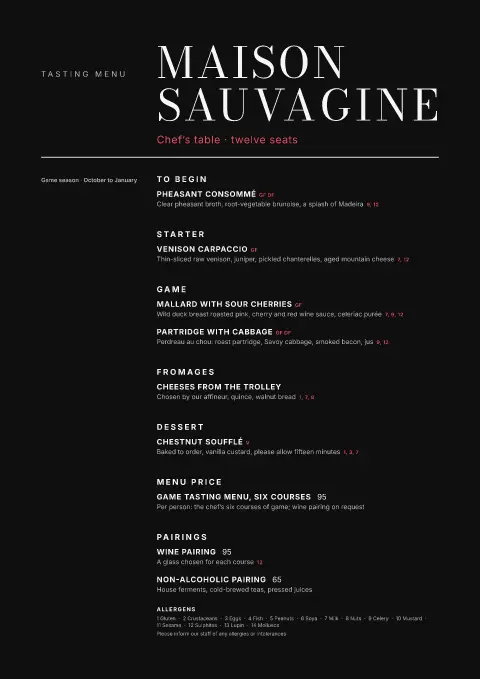 Noir Gibier – menu template preview