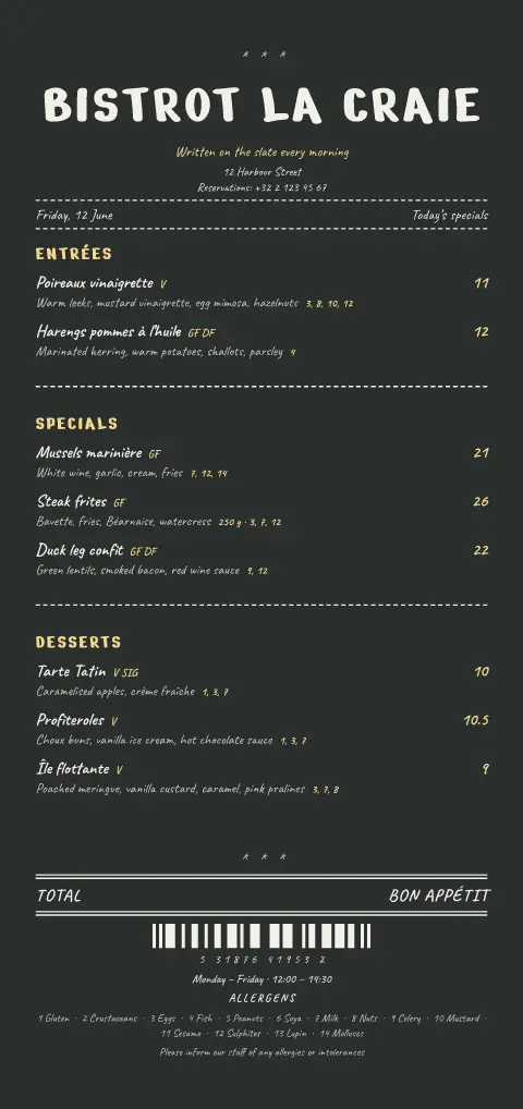 Chalk Tally – menu template preview
