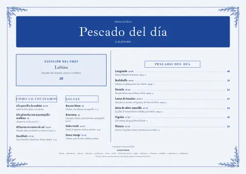 Muelle azul – vista previa de la plantilla de menú