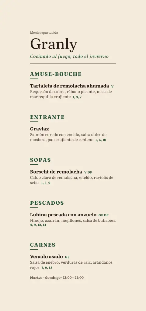 Brasa de pino – vista previa de la plantilla de menú