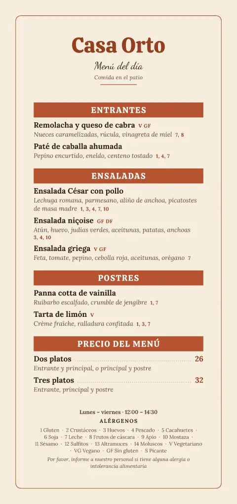 Huerto de terracota – vista previa de la plantilla de menú