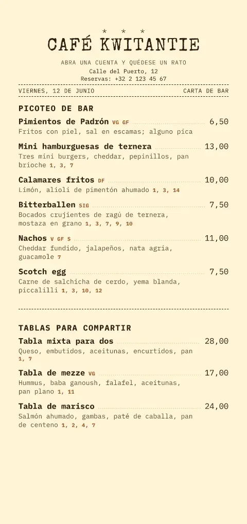 Ticket mantequilla – vista previa de la plantilla de menú