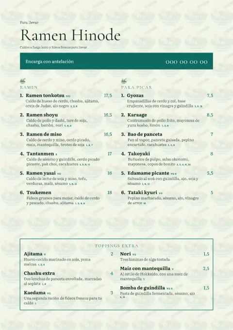 Hoja de kombu – vista previa de la plantilla de menú