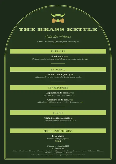 Brindis absenta – vista previa de la plantilla de menú