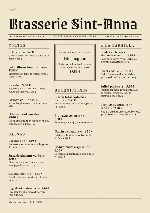 Edición Entrecôte – vista previa de la plantilla de menú