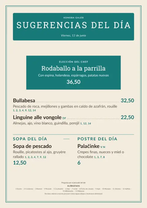 Pizarra del Adriático – vista previa de la plantilla de menú
