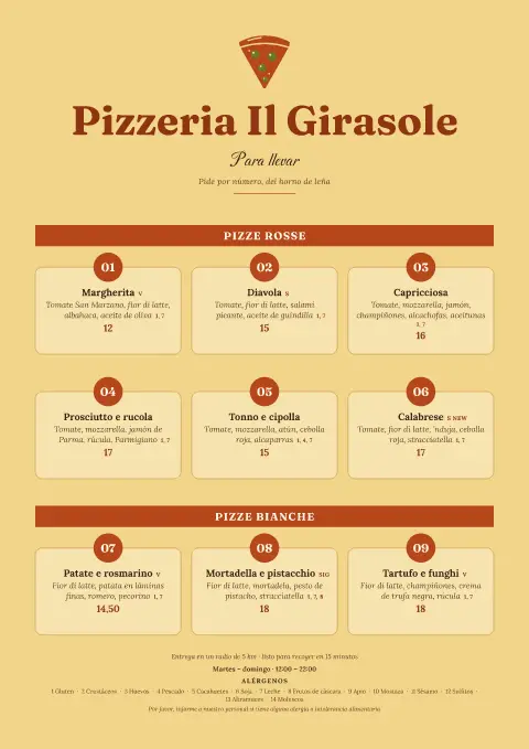 Tómbola de pizza – vista previa de la plantilla de menú