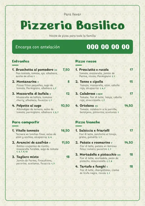Garabato de albahaca – vista previa de la plantilla de menú