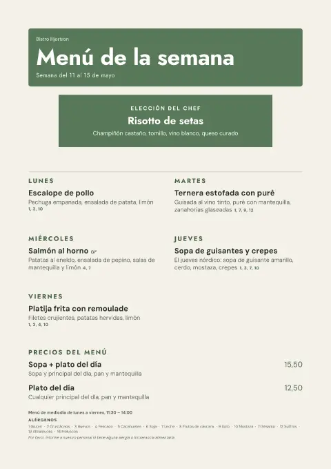 Guisante del jueves – vista previa de la plantilla de menú