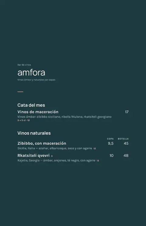 Cata ámbar – vista previa de la plantilla de menú