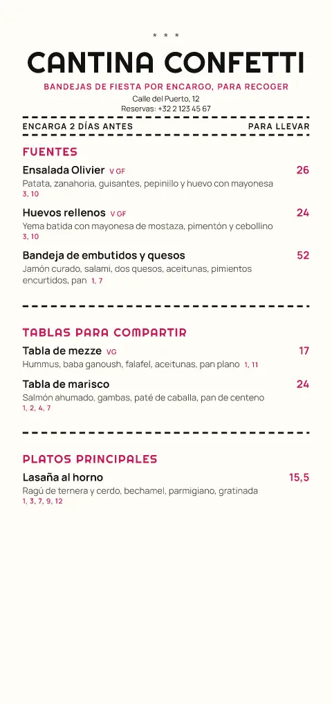 Bandeja garabato – vista previa de la plantilla de menú