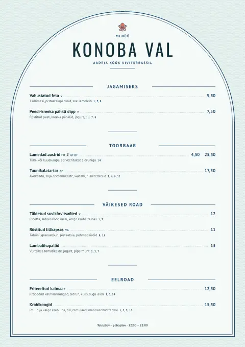 Aadria kaar – menüümalli eelvaade