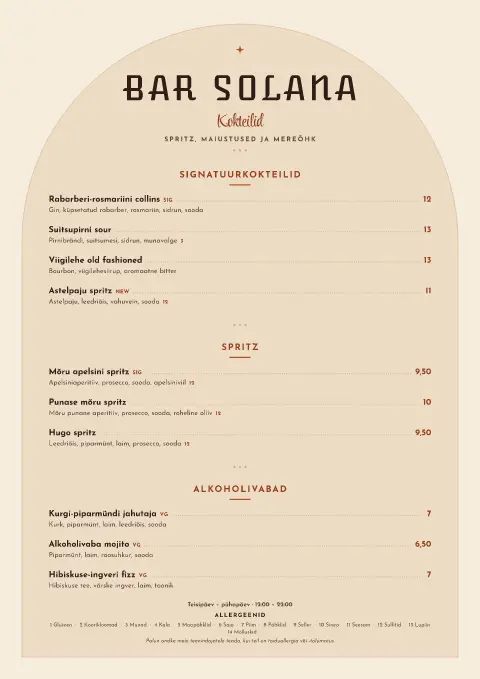 Solana kaar – menüümalli eelvaade
