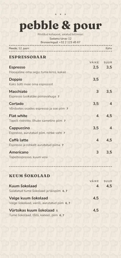 Mokatšekk – menüümalli eelvaade