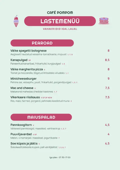 Pompoonimäng – menüümalli eelvaade