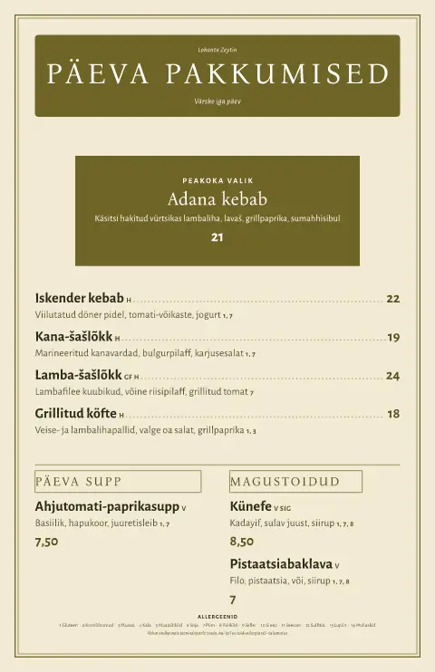 Oliivi lokanta – menüümalli eelvaade
