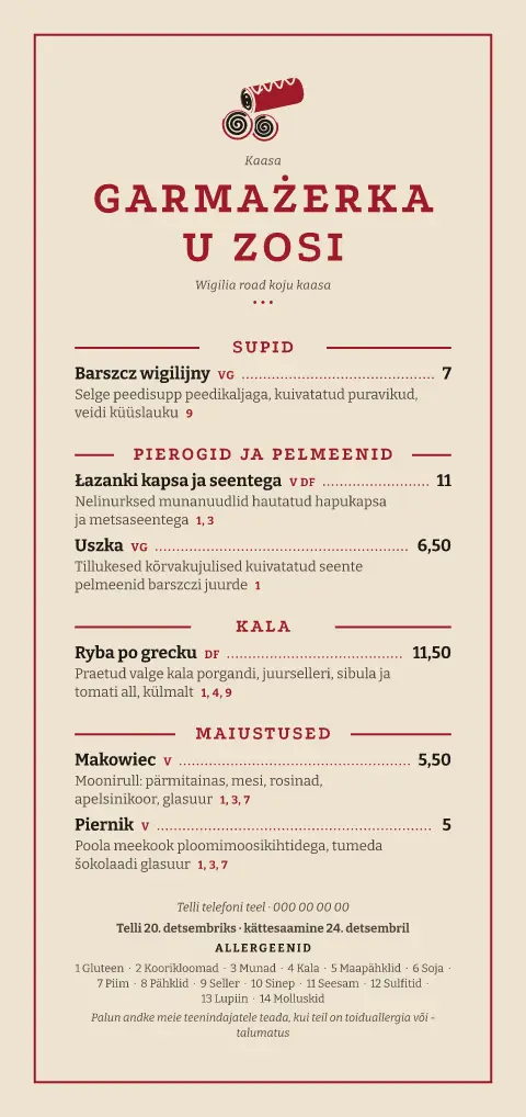 Wigilia pakk – menüümalli eelvaade