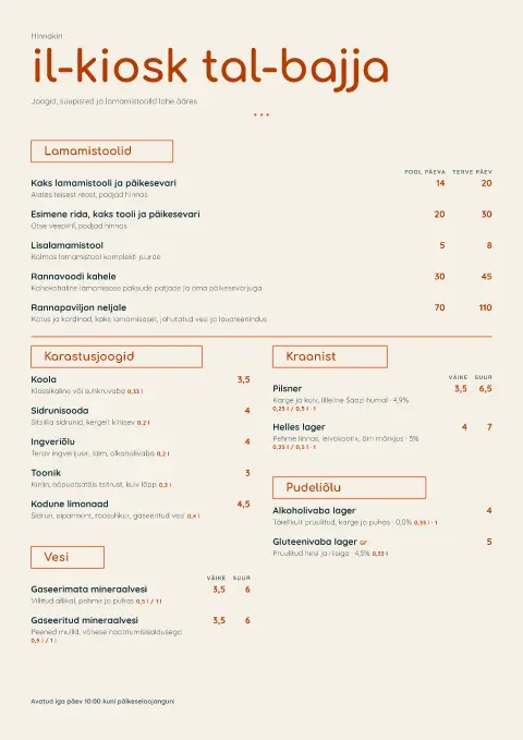 Kivikese kiosk – menüümalli eelvaade