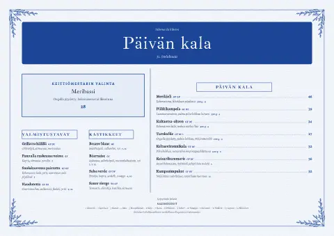 Sininen laituri – ruokalistapohjan esikatselu