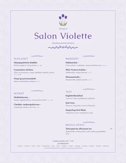 Violetti teehetki – ruokalistapohjan esikatselu