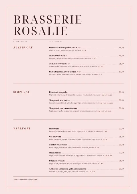 Brasserie Rosalie – ruokalistapohjan esikatselu