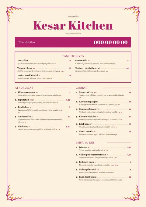 Safraanilohko – ruokalistapohjan esikatselu