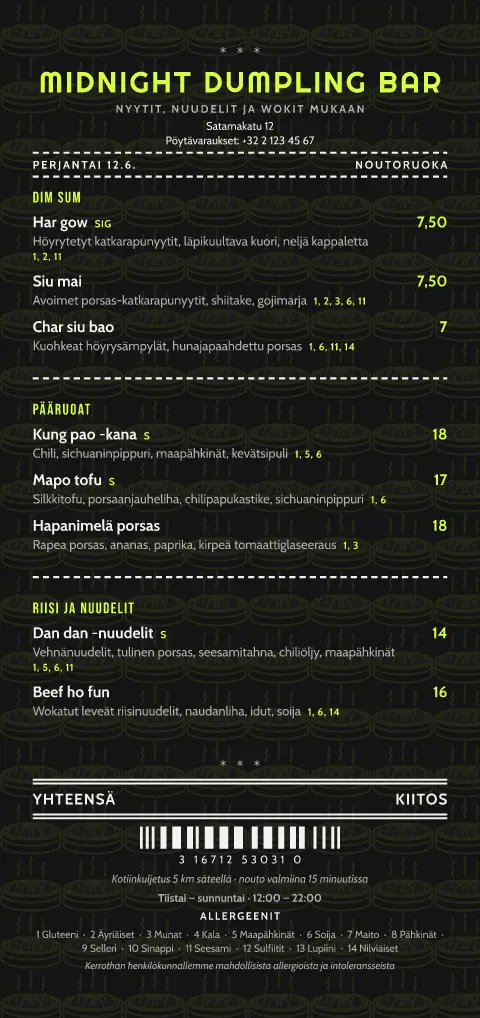 Neonnyytti – ruokalistapohjan esikatselu