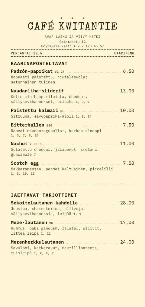Voikuitti – ruokalistapohjan esikatselu