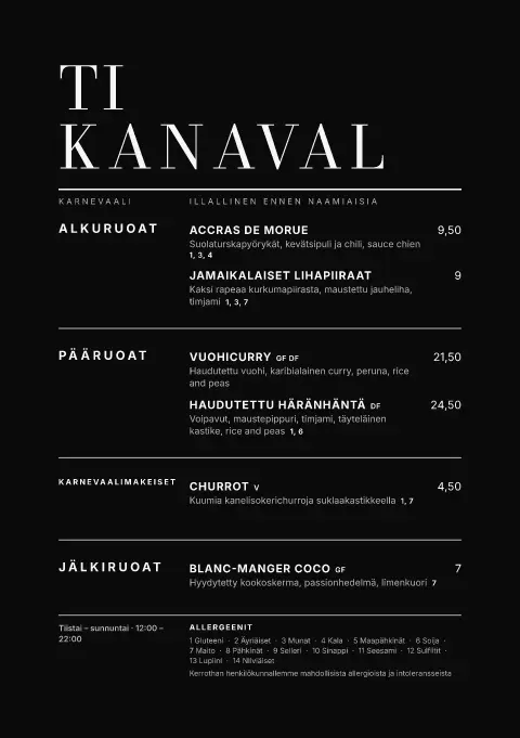 Musta naamio – ruokalistapohjan esikatselu