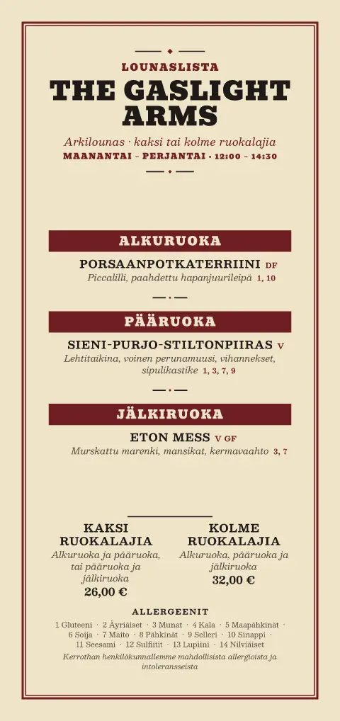 Kaasuvalolounas – ruokalistapohjan sivu 1