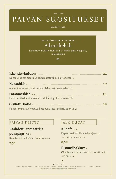 Oliivilokanta – ruokalistapohjan esikatselu