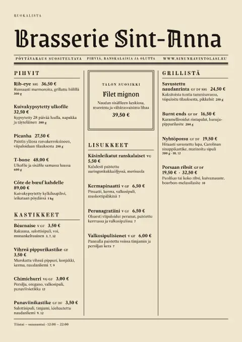 Entrecôte-painos – ruokalistapohjan esikatselu