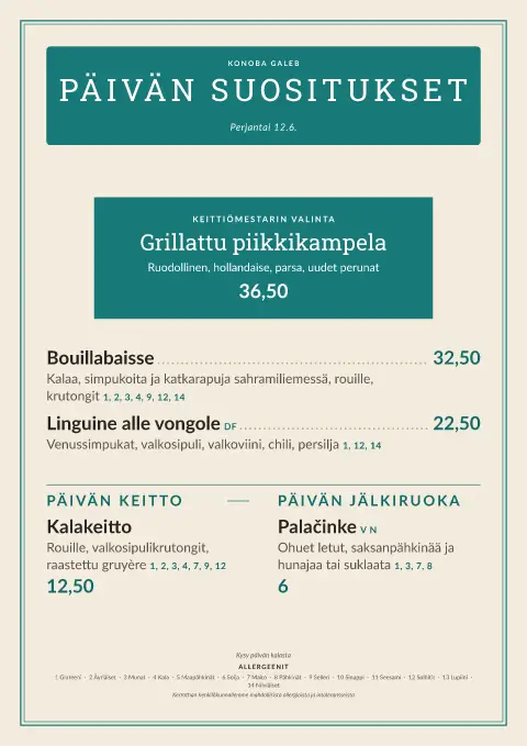 Adrianmeren liuske – ruokalistapohjan sivu 1