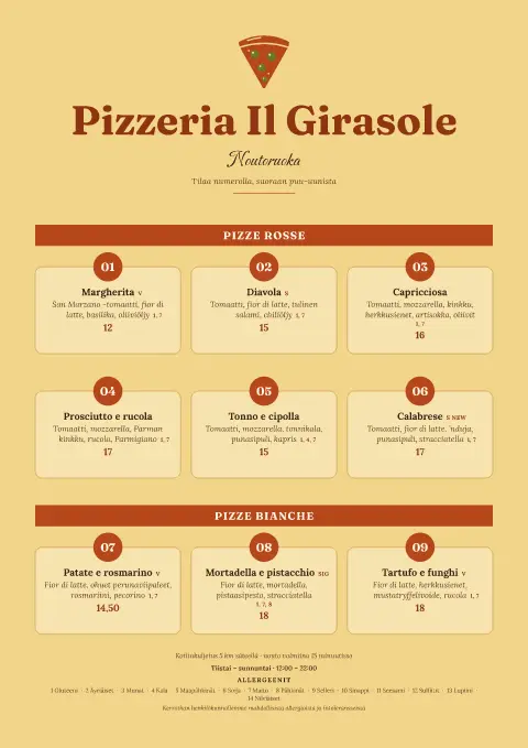 Pizzatombola – ruokalistapohjan esikatselu