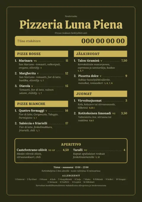 Yöuuni – ruokalistapohjan esikatselu