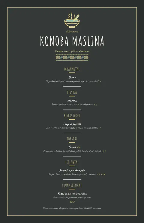 Konoban liitu – ruokalistapohjan esikatselu