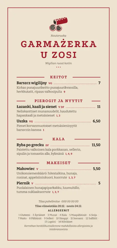 Wigilia-paketti – ruokalistapohjan esikatselu
