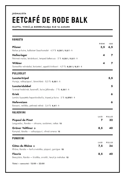 Borrel-palkki – ruokalistapohjan esikatselu